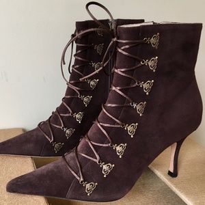 NIB Alexandra Neel Ankle Boots 4" Heel Dark Brown Suede Corset EU 40 NEW